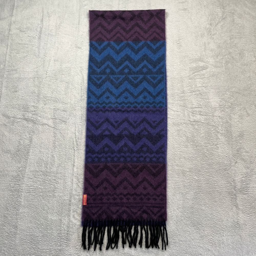 Kuna Scarf Purple Blue 100% Baby Alpaca Chevron Geometric Fringe Peru